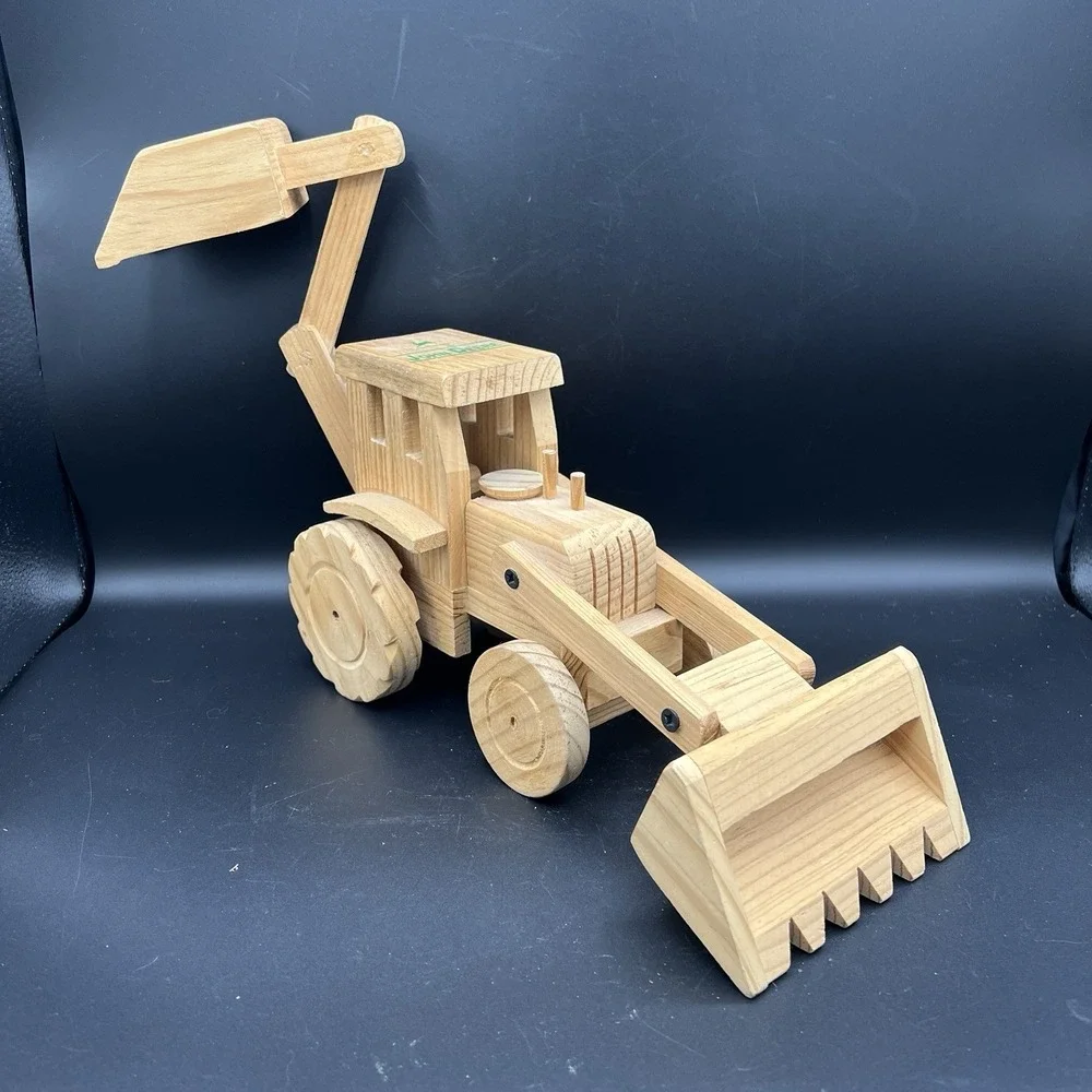 John Deere Wooden Toy Tractor Front Loader And Backhoe - Moving Parts